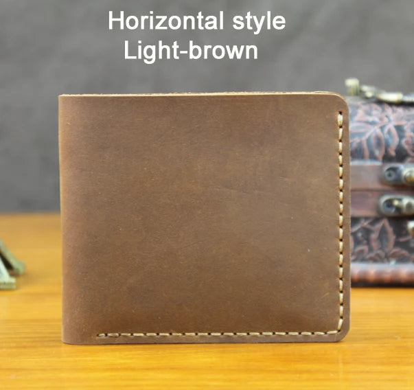 Handmade Vintage Crazy horse Genuine Leather Men Wallet Men Purse Leather Short Card Wallet for Male Money Clips Money bag