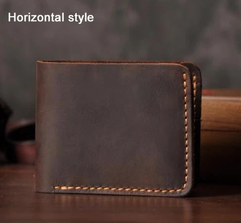 Handmade Vintage Crazy horse Genuine Leather Men Wallet Men Purse Leather Short Card Wallet for Male Money Clips Money bag