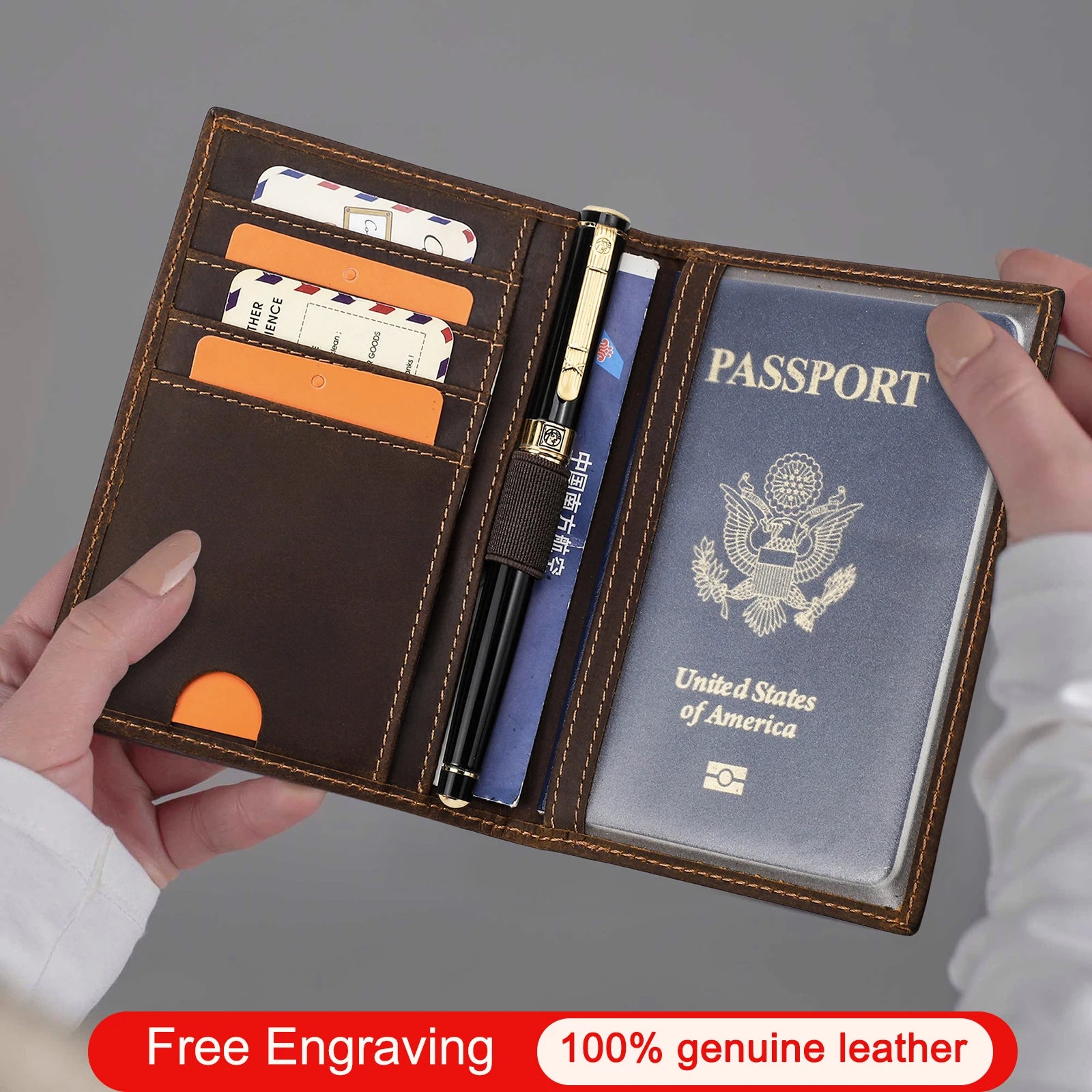 CONTACT'S Passport Holder Men Genuine Leather Mini Wallet Card Holder for Passport Vintage Passport Cover Travel Passport Wallet
