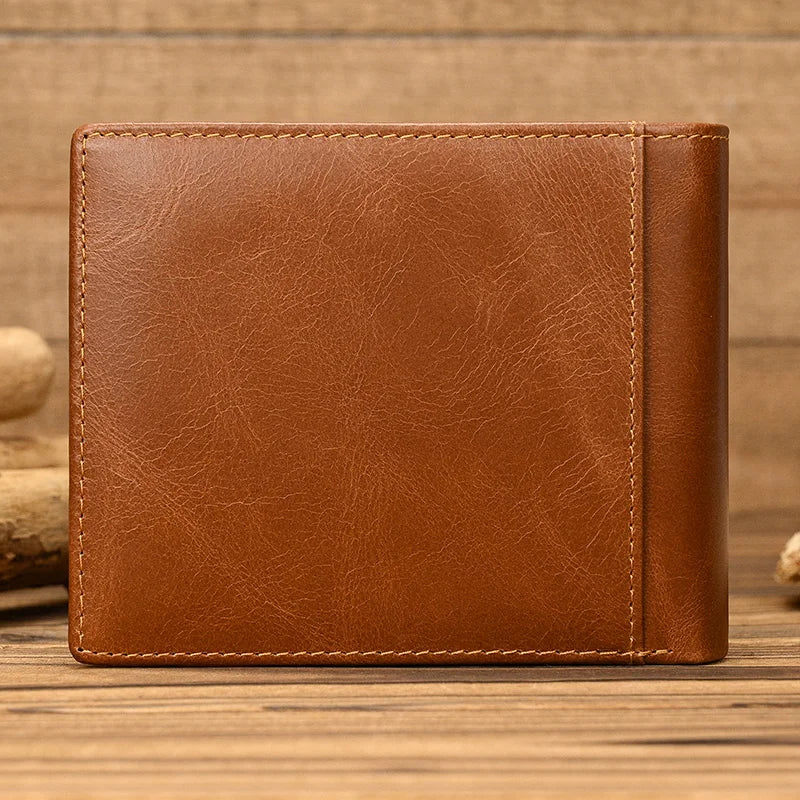 Trifold Men's Leather Wallet Genuine Leather Male Short Purse Real Cowhide Man Leather Wallets 3 Folds Card Holder Coin Purse