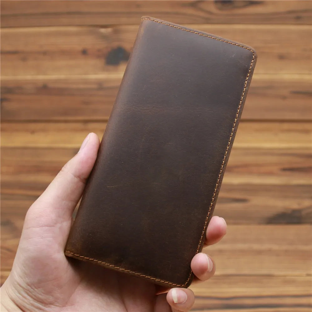 1081 Men's Crazy Horse Leather Long Wallet Head Layer Leather Leather Retro Card Bag Multi Functional