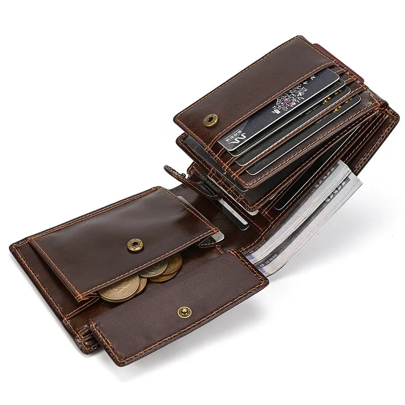 Genuine Leather Mens Wallet with Coin Pocket and Id Window Bifold Italian Leather Wallet with Credit Card Slots Purse for Gents