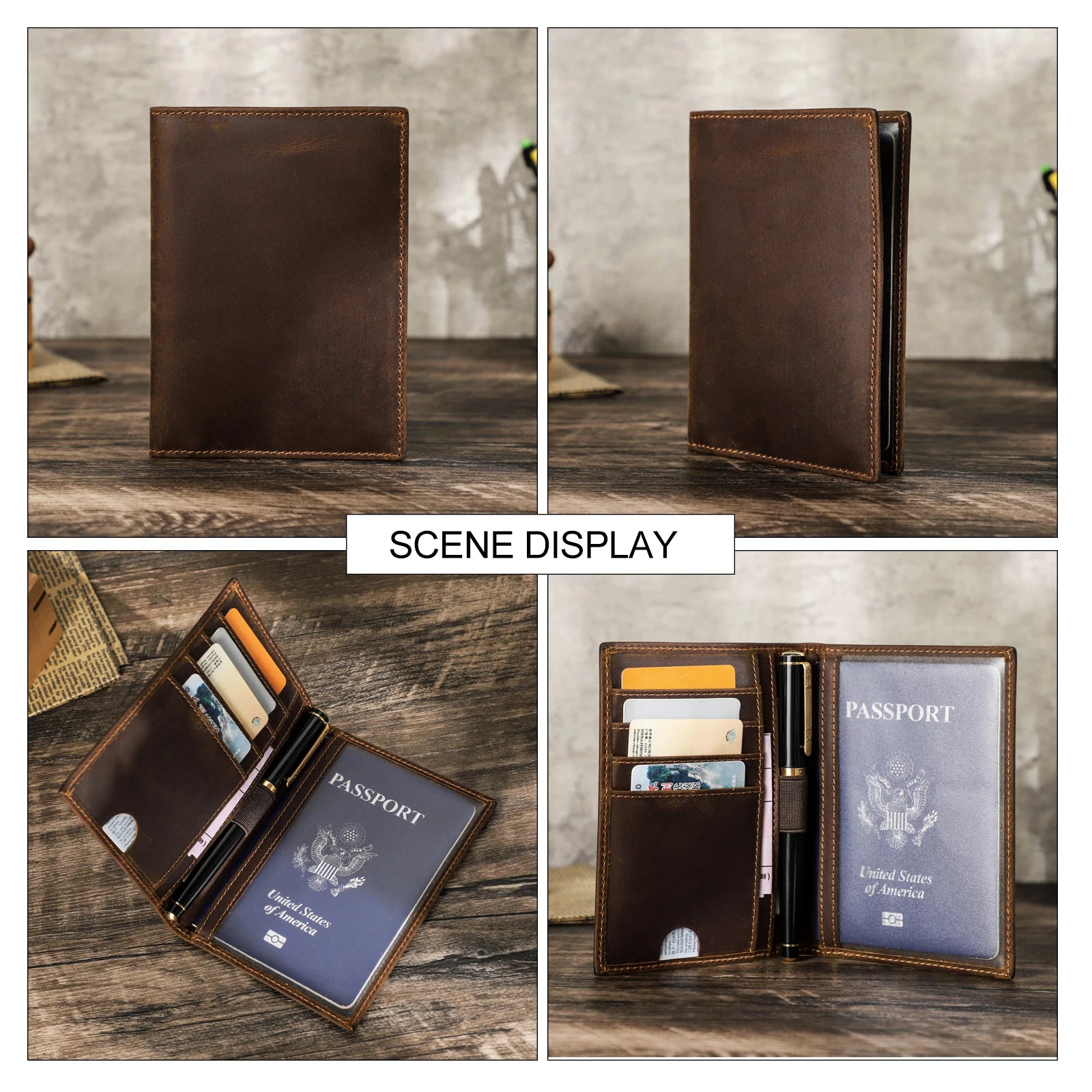 CONTACT'S Passport Holder Men Genuine Leather Mini Wallet Card Holder for Passport Vintage Passport Cover Travel Passport Wallet