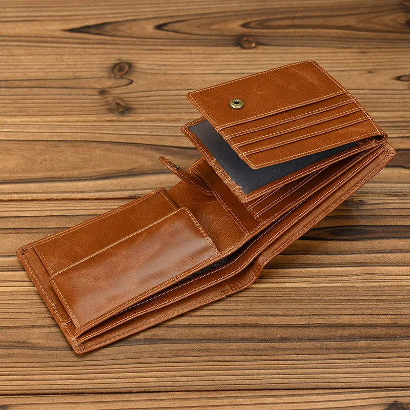 Trifold Men's Leather Wallet Genuine Leather Male Short Purse Real Cowhide Man Leather Wallets 3 Folds Card Holder Coin Purse