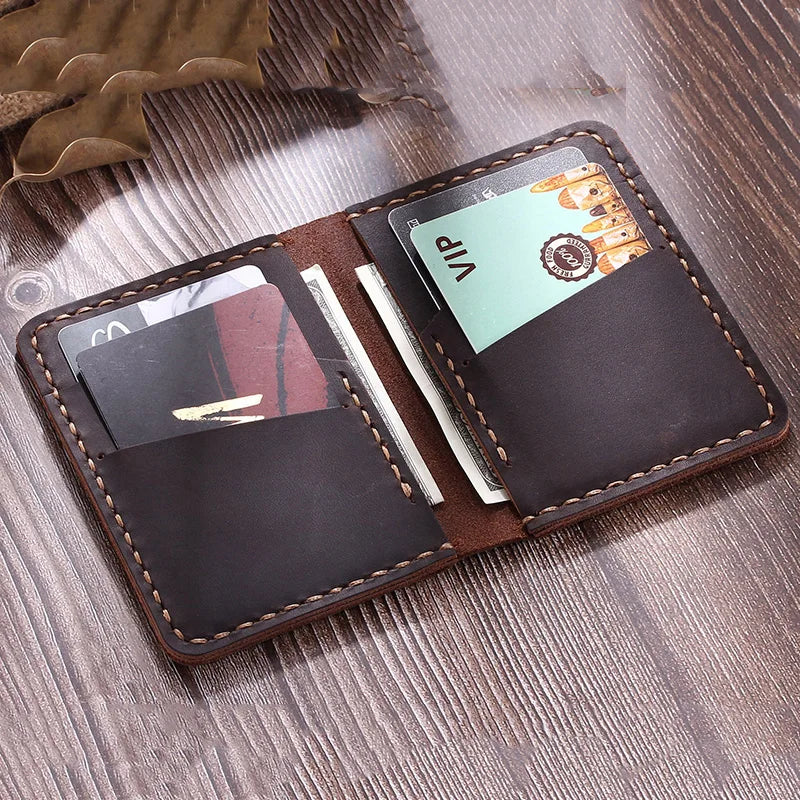 Vintage Handmade Crazy Horse Genuine Leather Card Holder Men Card Wallet ID Holder Business Credit Card sleeve Case MC-418