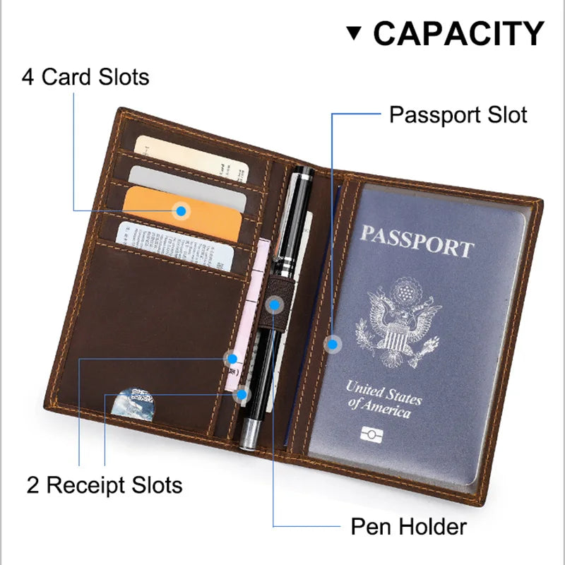CONTACT'S Passport Holder Men Genuine Leather Mini Wallet Card Holder for Passport Vintage Passport Cover Travel Passport Wallet