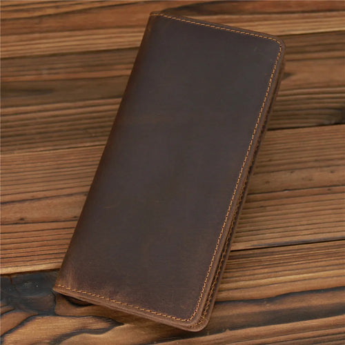 1081 Men's Crazy Horse Leather Long Wallet Head Layer Leather Leather Retro Card Bag Multi Functional
