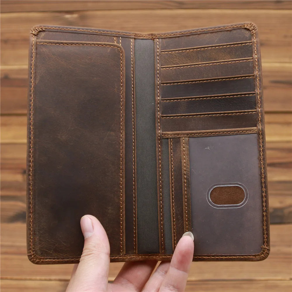 1081 Men's Crazy Horse Leather Long Wallet Head Layer Leather Leather Retro Card Bag Multi Functional