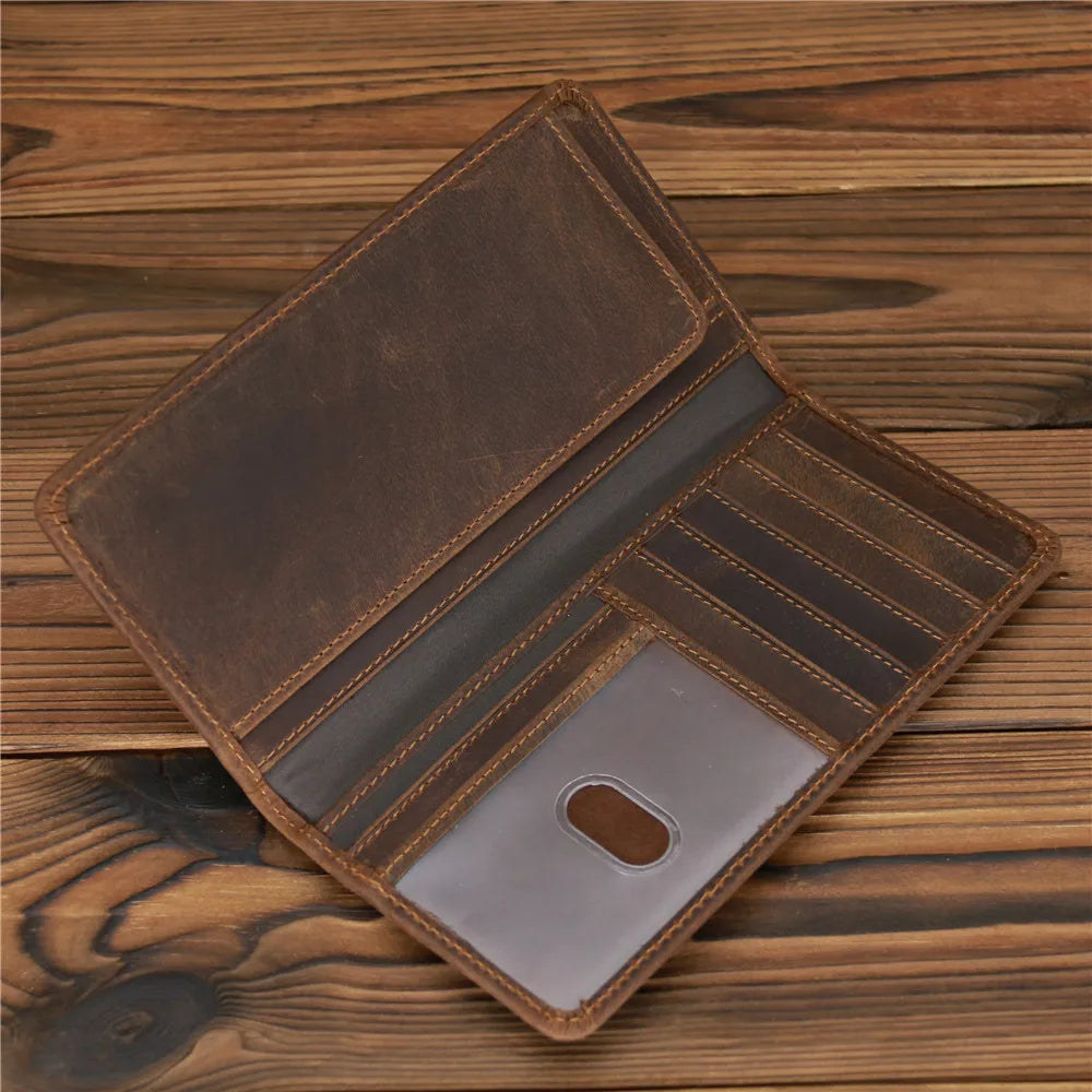 1081 Men's Crazy Horse Leather Long Wallet Head Layer Leather Leather Retro Card Bag Multi Functional