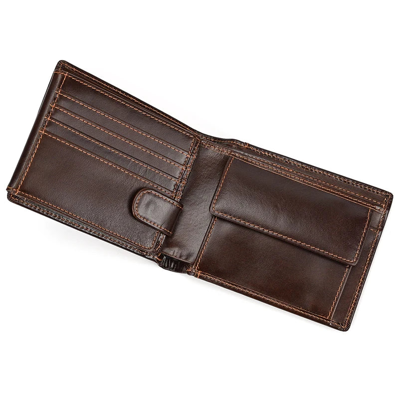 Trifold Men's Leather Wallet Genuine Leather Male Short Purse Real Cowhide Man Leather Wallets 3 Folds Card Holder Coin Purse