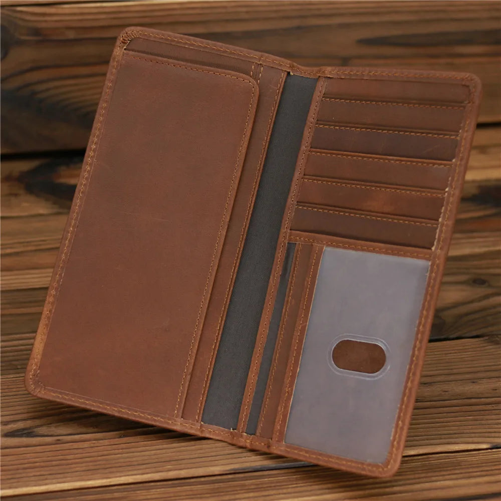 1081 Men's Crazy Horse Leather Long Wallet Head Layer Leather Leather Retro Card Bag Multi Functional