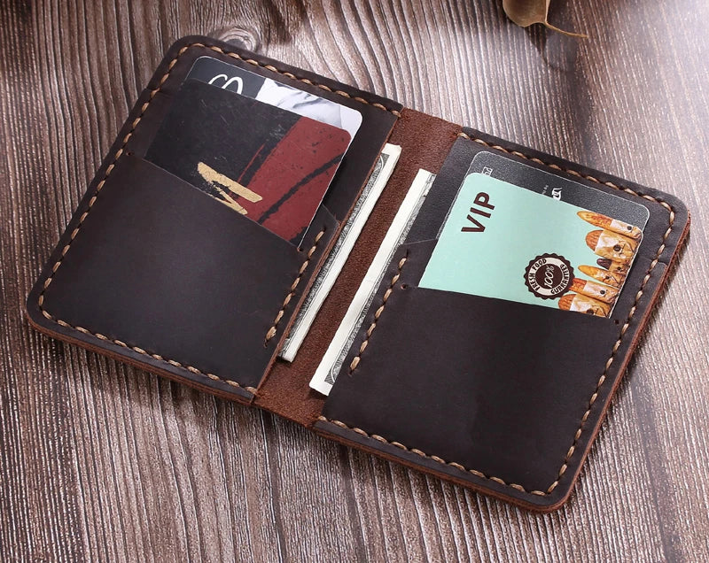Vintage Handmade Crazy Horse Genuine Leather Card Holder Men Card Wallet ID Holder Business Credit Card sleeve Case MC-418