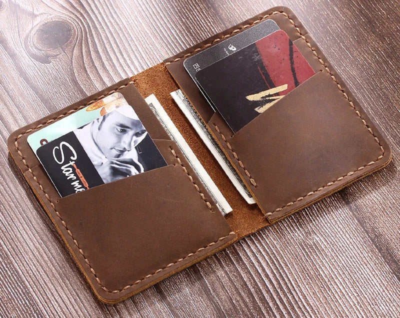 Vintage Handmade Crazy Horse Genuine Leather Card Holder Men Card Wallet ID Holder Business Credit Card sleeve Case MC-418